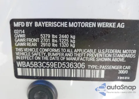 2014 BMW 535I xDrive из США, поврежденный, VIN WBA5B3C59ED536306